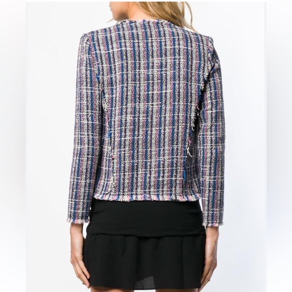 IRO Frannie Blue, Pink and Ivory Tweed Open Jacket with Fringe Trim - Picture 4 of 10